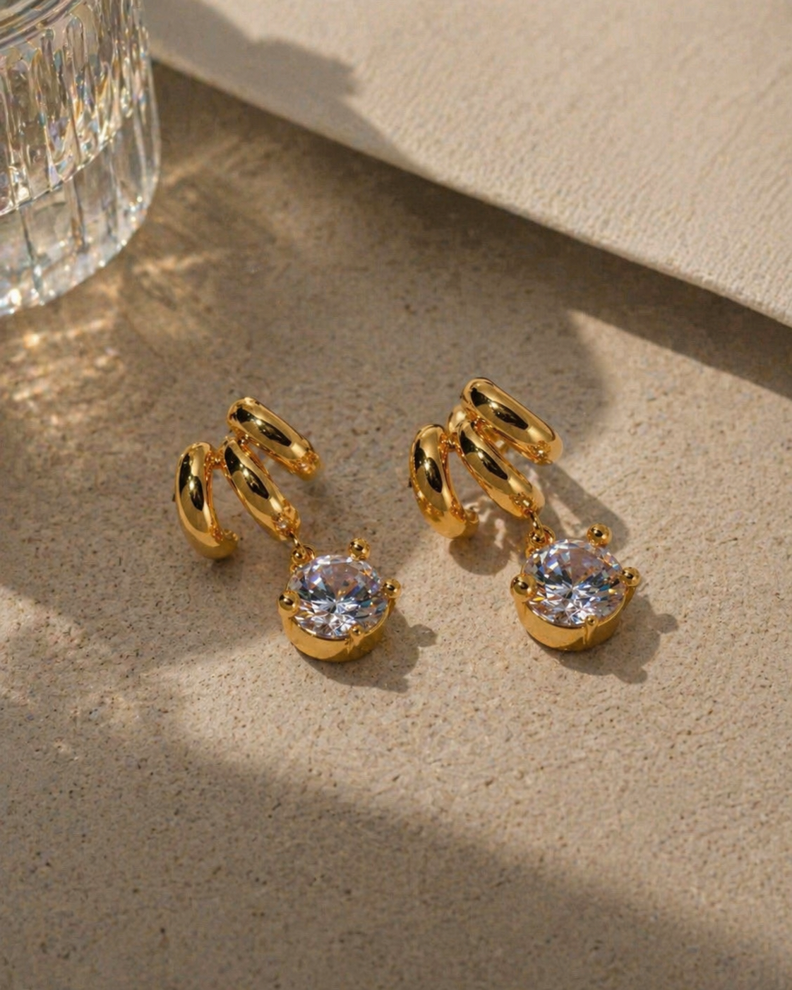 Triple Coil Solitaire Drop Earrings