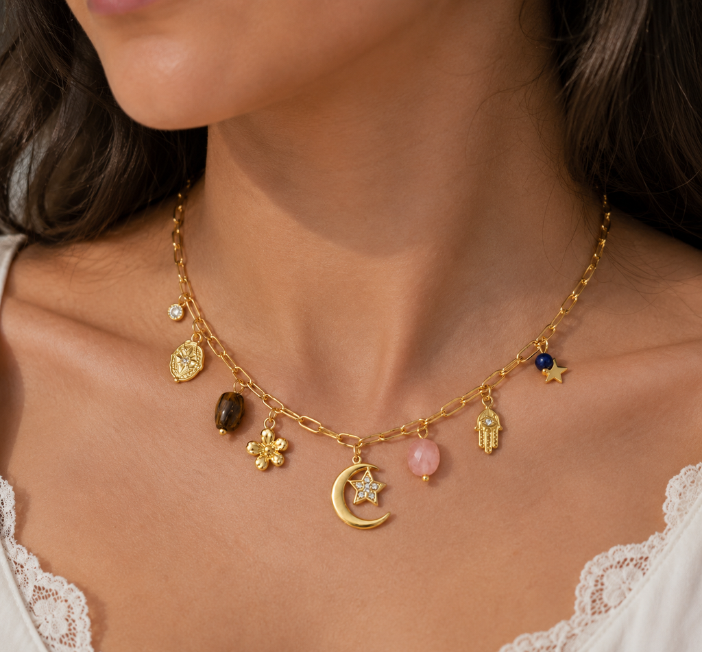 Moon & Star Charm Necklace