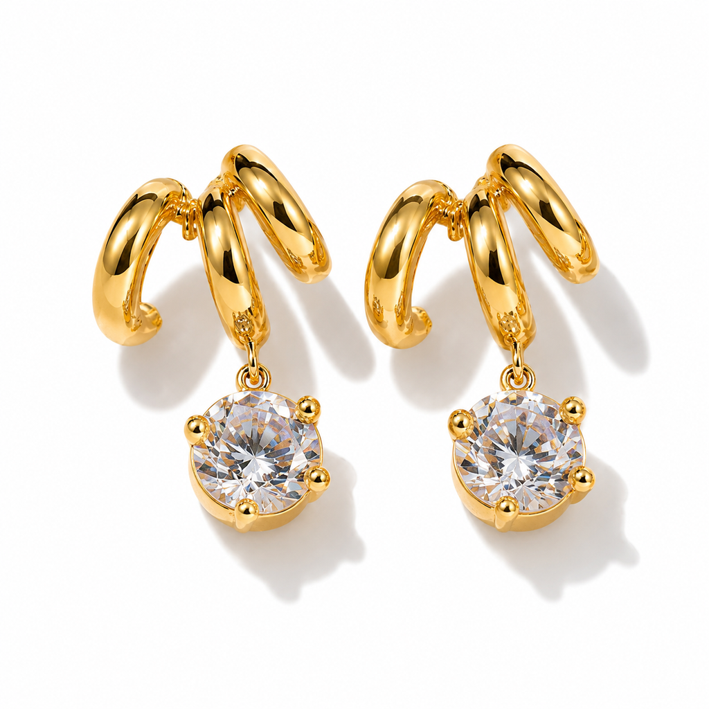 Triple Coil Solitaire Drop Earrings