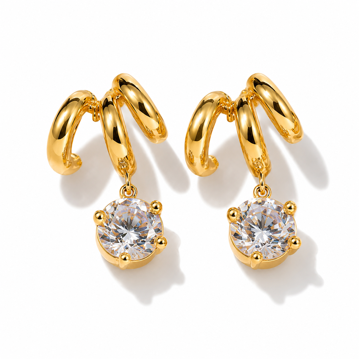 Triple Coil Solitaire Drop Earrings